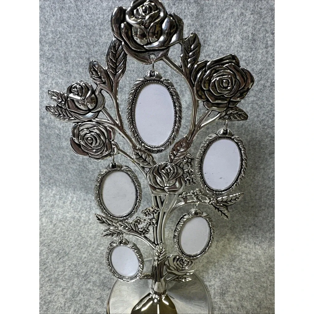 Family Tree Photo Frame Roses Silver Tone‎ 5 Oval Floral Victorian Style